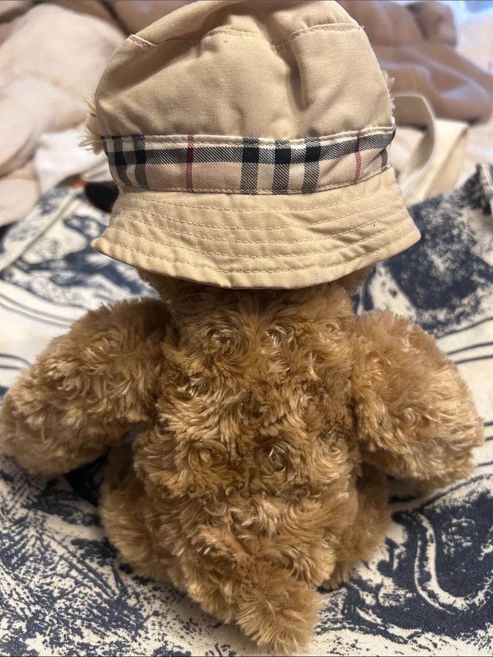 Vintage 2006 Burberry Brown Teddy Bear with Check Bucket Hat - Kids Accessory